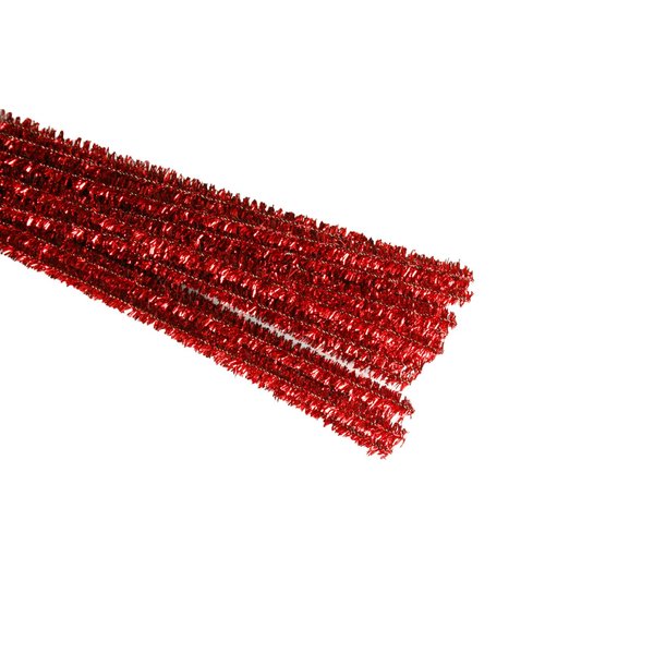 Set of 25 Metallic Tinsel Pipe Cleaners for Kids Crafts, Embellishing and Group Projects Choose Color (RED)