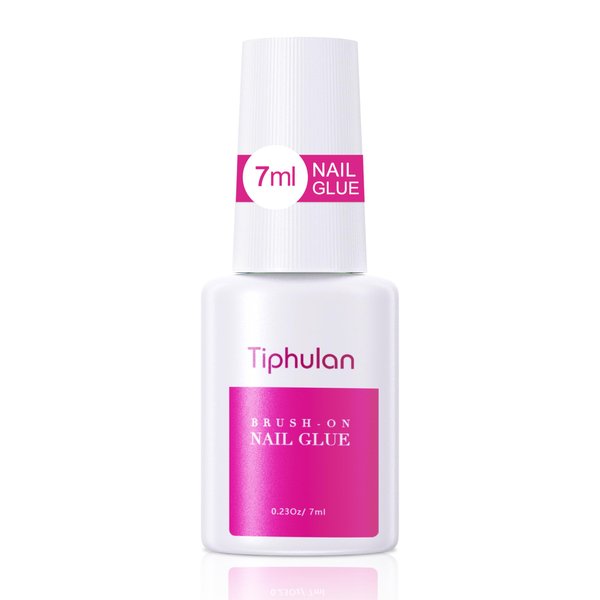 TIPHULAN 7ml Brush On Nail Glue for Press On, Acrylic Nails - Super Strong, Durable & Long-Lasting, Mess Free, Travel Friendly, 0.23 oz