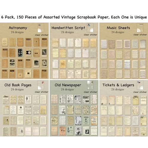 150 Sheets of Scrapbook Paper, Vintage Journaling Supplies Craft Kits for Bullet Journals Junk Planners Aesthetic Room Decor Wall Art Collage Album Cottagecore Picture Frames