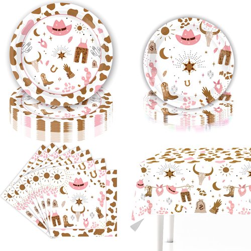 Western Cowgirl Party Decorations, Rodeo Party Decoration Include Plates, Napkin, Tablecloth for Wild West Cowgirl Birthday Baby Shower Theme Party Supplies