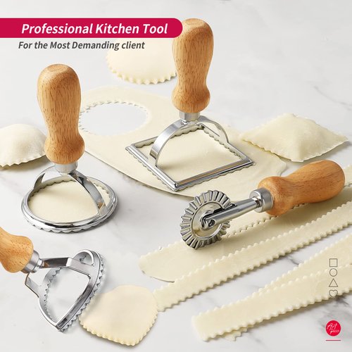 Artpico Pasta Molds & Stamps (Set of 5) Manual Pasta Makers Ravioli Maker Roller Wheel for Dumplings Lasagna Pierogi Round Heart Ravioli Cutters Lace Grain Fresh Pasta Press ravioli ausstecher herz