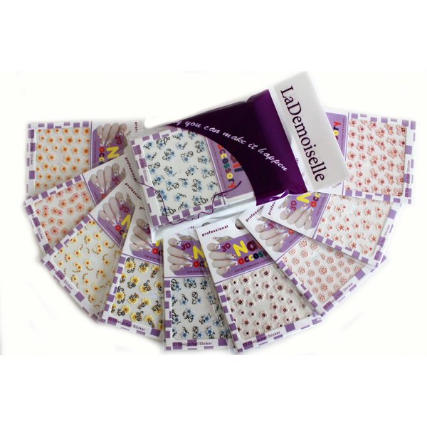 Pretty & Colorful Flowers Nail Art 3D Stickers Decals, 9-Pack/II-9/