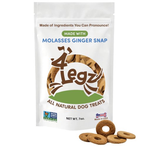 4Legz Molasses Ginger Snap Dog Treats – Healthy, Crunchy, Vegan Biscuits with Whole & Real Ingredients – All Natural & USA‐Baked, 7 oz