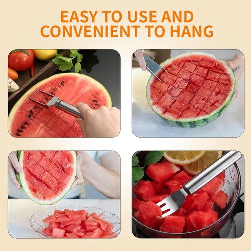 3PCS Watermelon Fork Slicer Cutter, 2 in 1 Stainless Watermelon Slicer