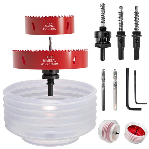 6 1/8 inch & 4 1/8 inch Hole Saw for Recessed Light,105mm & 155mm Handy Hole Saw Kit Set(6 1/8 & 4 1/8 inch), red