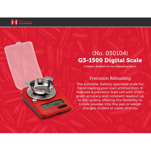 Hornady G3-1500 Electronic Scale, 050104 - Portable Battery Operated Digital Pocket Scale to Weigh Bullets, Cases, Trickle Powder & More Up to 1500 Grain Capacity with 0.1 Accuracy & Reliable Results