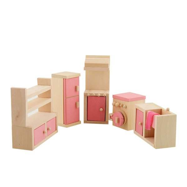 Dreams-Mall Wooden Doll House Furniture Set Toy for Baby Kids Kitchen Room