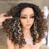 BlackSwern Brown Glueless Curly Lace Front Wigs Pre Plucked, Lace Front Wigs Curly Hair Synthetic Lace Front Wig, Big Curly Wigs for Black Women Color : Chocolate Brown