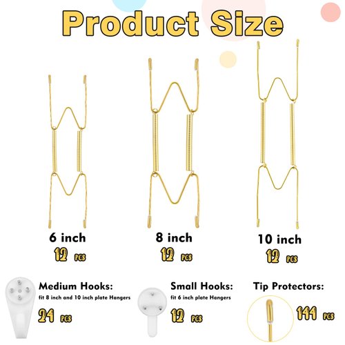 36 Pieces Plate Hangers 6/8/10 Inch Wall Plate Holder Stainless Steel Platter Wall Hanger Invisible Decorative Wire Plate Hangers Holders with 36 Pcs Wall Hooks 144 Pcs Tip Protectors for Antique Art