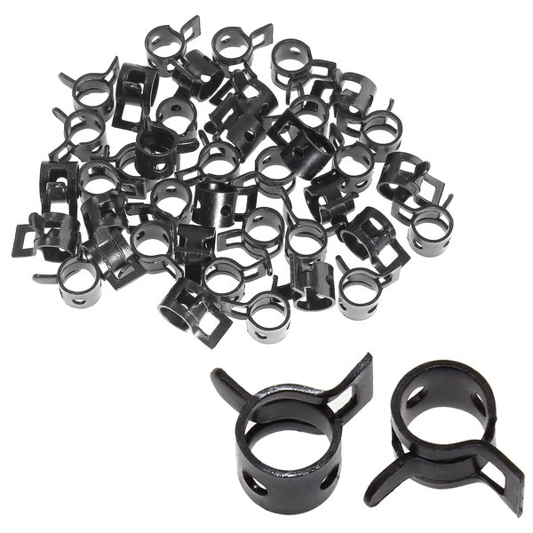Rierdge 40 Pcs 1/4 ID Spring Band Type Clamps, 6mm Fuel Hose Clamps Fasteners, Black Spring Hose Clip for Fuel Hose Line Water Pipe Air Tube Silicone Hose, Fit 6.5-7.2mm OD Hose