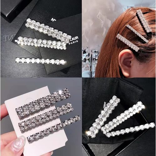 Tzoxal Luxury Hair Clips for Women, Bling Rhinestones Prom Bobby Pins Barrettes, White Sparkly Hairgrip Hair Headwear Accessories for Party Wedding Daily(3PCS)