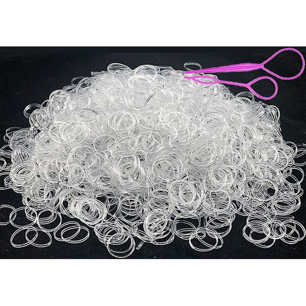 1000 PCS Hair Bands, Clear Elastic Hair Band, Mini Hair Rubbers Ties for Girls Ponytail Hair Accessories, Soft Elastic Bands Non-Slip Small Hair Ties, with 2 PCS Topsy Tail Hair Tools.