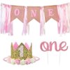 Ornaous Baby Girl 1st Birthday Party Decorations Set, First Birthday Hat and ONE Highchair Banner Cake Topper for Party Supplies (Pink)