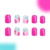 24Pcs Flower Press on Nails Short Square Fake Nails Blue Pink Stick on Nails Full Cover Flowers False Nail Tips Acrylic Spring Summer Glue on Nails Cute Floral Nail Art Decorations for Women