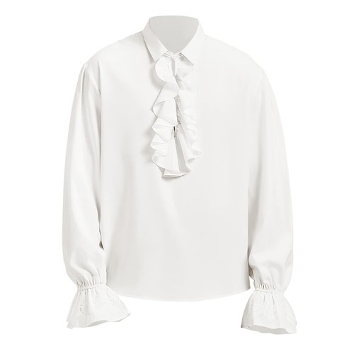 Mens Pirate Shirt Medieval Renaissance Victorian Costume Ruffled Steampunk Vampire Gothic Halloween Cosplay Tops White L