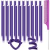 20 Pcs Flexible Curling Rods Twist Foam Hair Rollers Soft Foam No Heat Hair Rods Rollers Curlers and Steel Pintail Comb Rat Tail Comb for Women Girls Long and Short Hair (0.31 x 9.4 Inch, Purple)