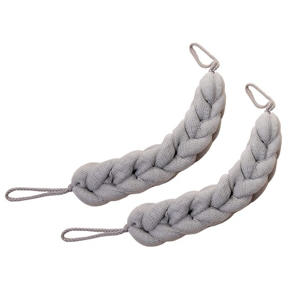 AARainbow 2 Packs Long Stretch Back Sponge with Rope Handles Back Scrubber Bath Shower Mesh Sponge Exfoliating Body Scrub Stretch Braided Loofah for Men and Women (2 Gray)
