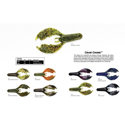 Yum Lures YCCK202 Craw Chunk Fishing Bait, Watermelon/Red, 2.75"