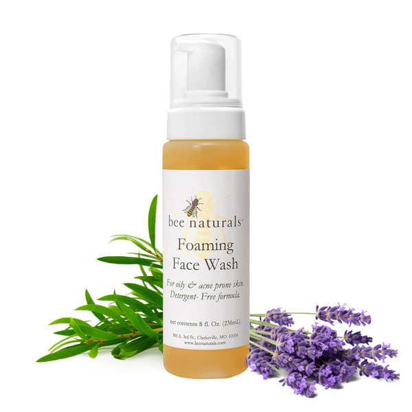Bee Naturals Self Foaming Face Wash - Light, Foamy Cleanser for Oily & Troubled Skin - Soothes Inflammation - Rose, Grapefruit, Tea Tree and Lavender Essential Oils Plus Feverfew Extract - 8floz