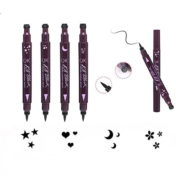 Inspired Capital L 4 PC Double-Ended Eyeliner Stamp Heart/Flower/Moon/Star Shape Cosmetic Seal Stamp Waterproof Long Lasting Eyeliner Pencil Makeup Tool