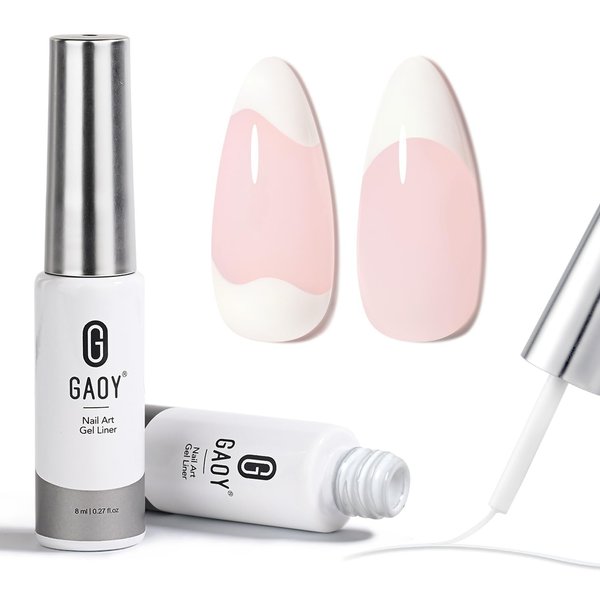GAOY White Swirl Gel Nail Polish Art Liner, 8ml Classic Colors for Nail Paint Design with Thin Brush DIY French Manicure and Pedicure at Home