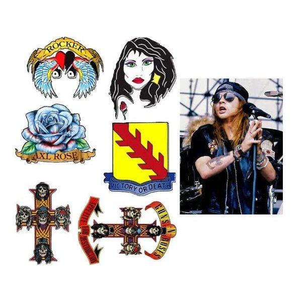 Axl Rose complete set of Fake Temporary Tattoos