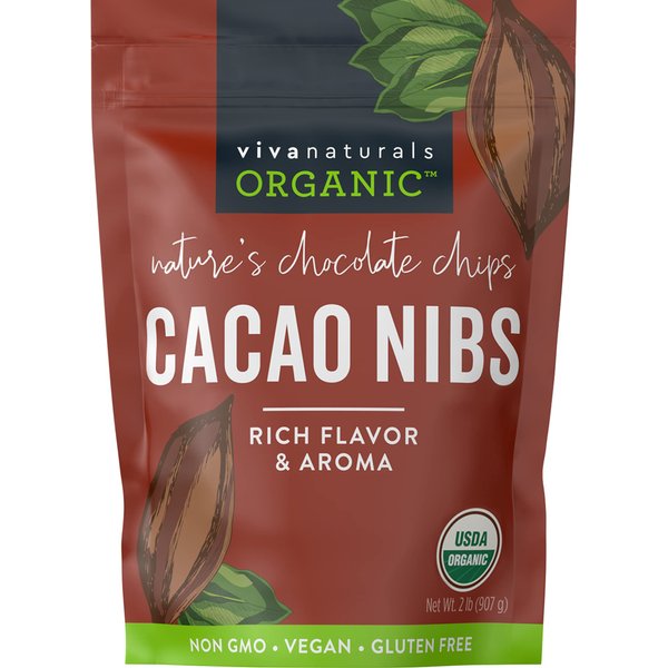 Viva Naturals Organic Cacao Nibs, 2 lb Bag (907g) - Keto Friendly and Vegan Unsweetened Chocolate Chip Substitute, Perfect for Gluten Free Baking, Cacao Nib Smoothies and More, Non-GMO and Gluten Free