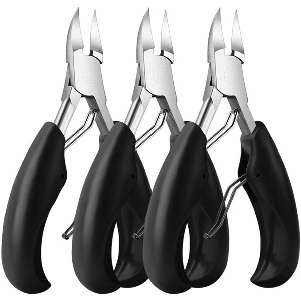 NIKOEO Toenail Clippers, 3 Pack Ingrown Toenail Clippers, Toe Nail Clippers for Thick Nails for Seniors & Man, Podiatrist Toenail Clippers, Super Sharp Curved Blade Pedicure Tool (Black)