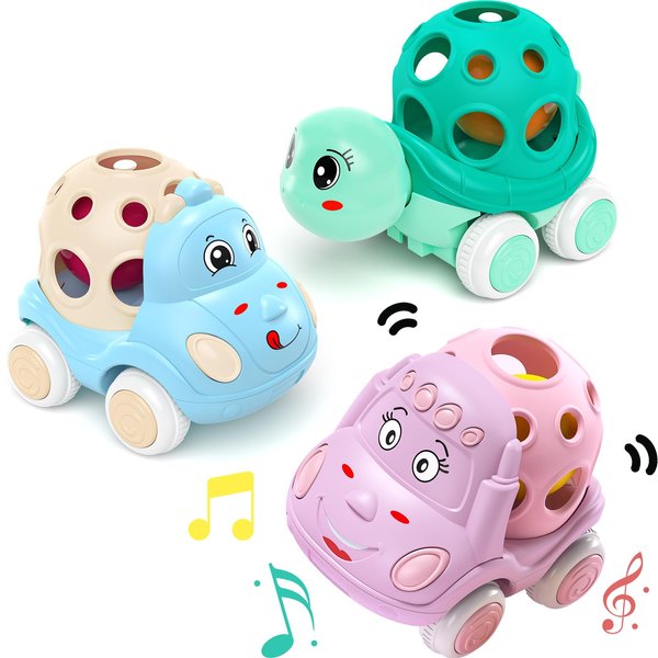 xFFFun Toy Cars for Toddler Girl Stocking Stuffers Push and Go Rattle Car, Toddlers Push Cars Play Car Toys, Valentines Day Gifts for Toddler Girls Rattles Noisy Cars Trucks Active Toddler Girl Toys