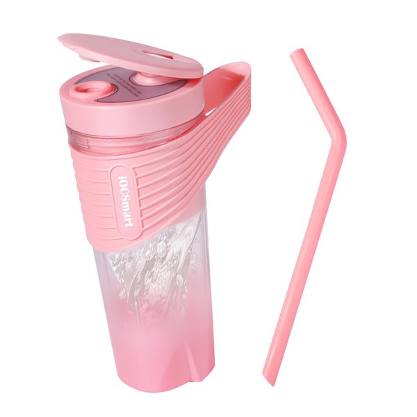 iOCSmart Portable Mini Blender on the go, Electric Protein Shaker Bottle, IPX7 Leakproof USB Rechargeable 16oz Personal Shake Blender Cup for Gym Travel Sports Nutrition (Light Pink)