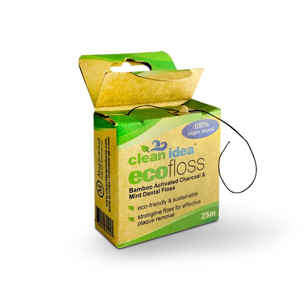 Clean Idea Ecofloss 6x25m Dental Floss - Charcoal Mint - Bamboo Floss, Unwaxed Dental Floss, Natural Floss, Floss Refill, Organic Floss, Wax Floss, Biodegradable Floss, Eco Floss