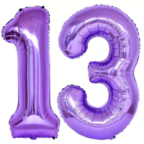 Purple 13 Number Balloons, 40 Inch Giant Number 13 Balloons Foil Mylar Helium Purple Number Balloons for 13th Birthday Party Supplies Anniversary Event Celebration Decorations