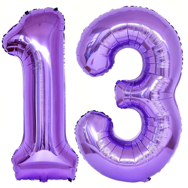 Purple 13 Number Balloons, 40 Inch Giant Number 13 Balloons Foil Mylar Helium Purple Number Balloons for 13th Birthday Party Supplies Anniversary Event Celebration Decorations