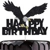 Artczlay Bald Eagle Happy Birthday Cake Topper Black Glitter Cake Topper Bald Eagle Themed Party Cake Decoration