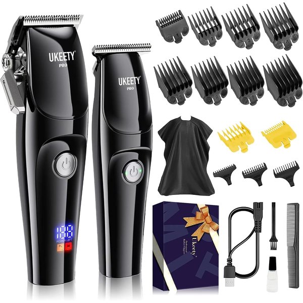 Ukeety Hair Clippers for Men Professional Beard Trimmer Cordless Hair Clippers with LED Display Rechargeable T-Blade Hair Trimmer Hair Cutting Kit for Household Barber Kit