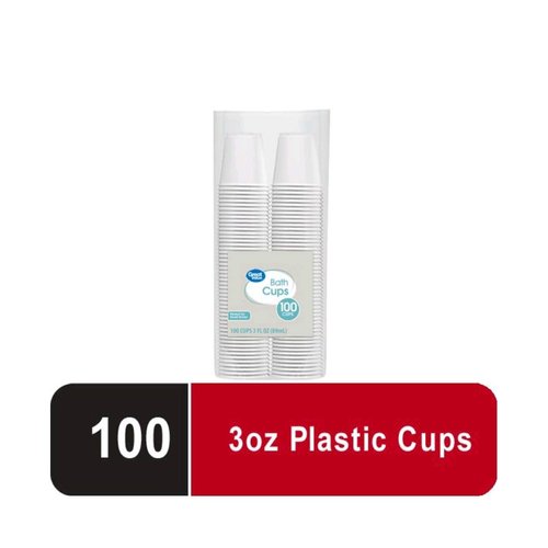 Bath Great Value 3 Oz White Plastic Cups, 100 Ct