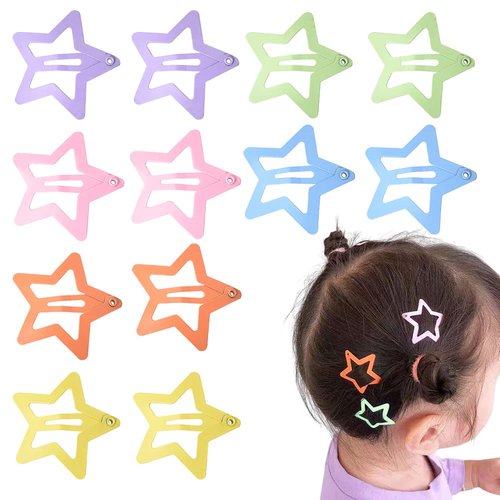 Star Hair Clips Y2K Hair Accessories for Women Star-Shaped Snap Hair Clips for Girls Hair Barrette Metal Stars Hairpins 12 Pcs