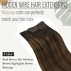 Sunny Wire Hair Extensions Real Human Hair Brown Ombre Fishing Wire Human Hair Extensions Darkest Brown to Medium Brown Balayage Invisible Wire Hair Extensions Brown Long Hair Extensions 20In 100G