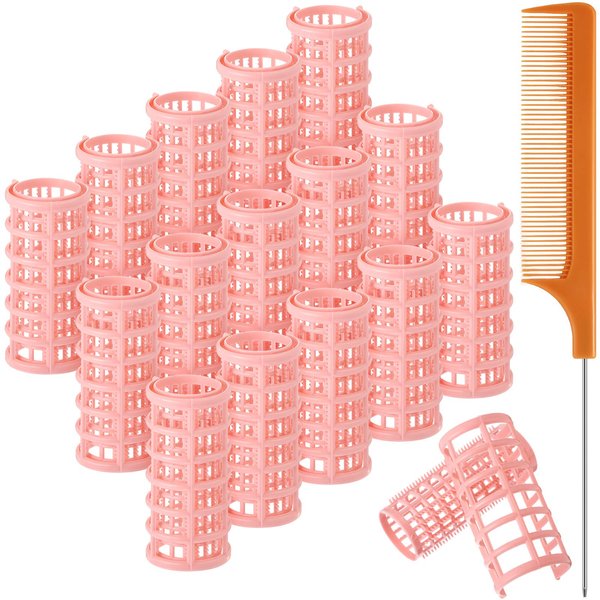 Syhood 16 Pieces Hair Roller Curlers, 1.18 Inch/ 3.0 cm Plastic Hair Rollers with Steel Pintail Comb for Short Hair Long Hair Hairdressing Styling Hair Salon, Skin Color