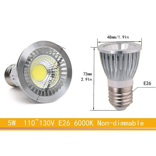 CTKcom 5 watt HR16 LED COB Spotlight Bulb(4 Pack)- LED Spotlight Bulb Downlight Lamp Flood 60 Degree,6000K Daylight White,50W Halogen Bulb Equivalent Spotlight Bulbs 110V~130V E26 Base