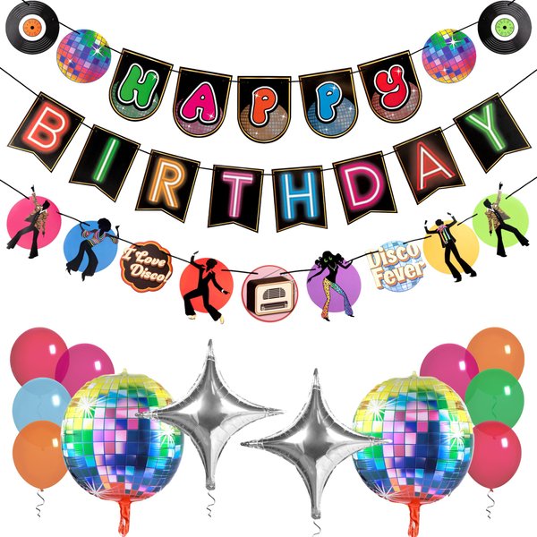 Pirese Disco Birthday Banner, Disco Party Decorations, Disco Birthday Party Decorations | 1970s Party Decorations | 70s Themed Party Decorations | Dance Party Decorations | Let's Boogie Party Decor