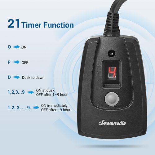 DEWENWILS Outdoor Timers for Electrical Outlets Waterproof, Plug in Countdown Timer with 2 Grounded Outlets for String Garden Light, 15A, 1/2 HP, UL Listed