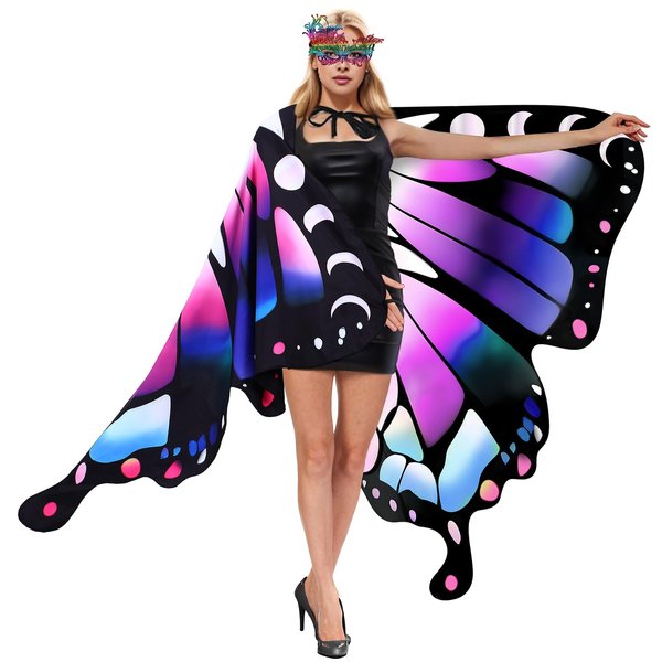 INCOK Butterfly Wings Adult - Purple Fairy Double-Sided Printing Butterfly Wings Cape with Mask Butterfly Wings Shawl Costumes for Women Girls Carnival Halloween New Year Party Cosplay Accessories