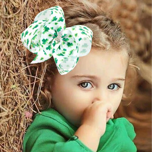 St. Patrick's Day Hair Bows Clips Irish Glitter Shamrock Hairpin for Kids Grosgrain Ribbon Bowknot Boutique Alligator Hair Clips Green Saint Headwear Accessories for Kids Girls Women