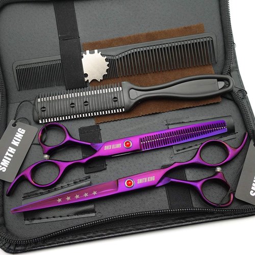 7.0 Inches Hair Cutting Scissors Set with Combs Lether Scissors Case,Hair cutting shears Hair Thinning shears For Personal and Professional (Violet)