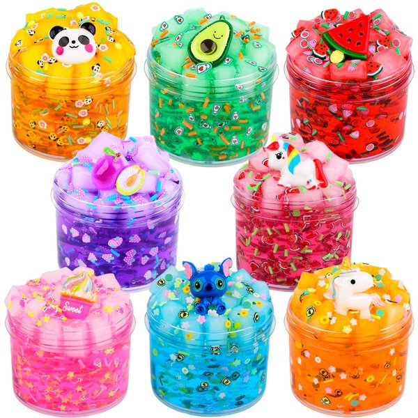 8 Jelly Cube Crunchy Slime, with Slime Fun Accessories, Soft and Non-Sticky, DIY Educational Stress Relief Toys for Girl and Boys, Birthday Gift, Party Favor and School Education