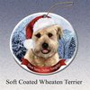 Holiday Pet Gifts Wheaten Santa Hat Dog Porcelain Christmas Tree Ornament