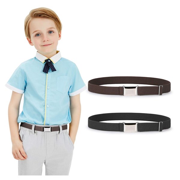 JASGOOD Kids Toddler Belt Elastic Stretch Adjustable Belt for Boys and Girls with Silver Square Buckle 2 Pack Back to School Gift