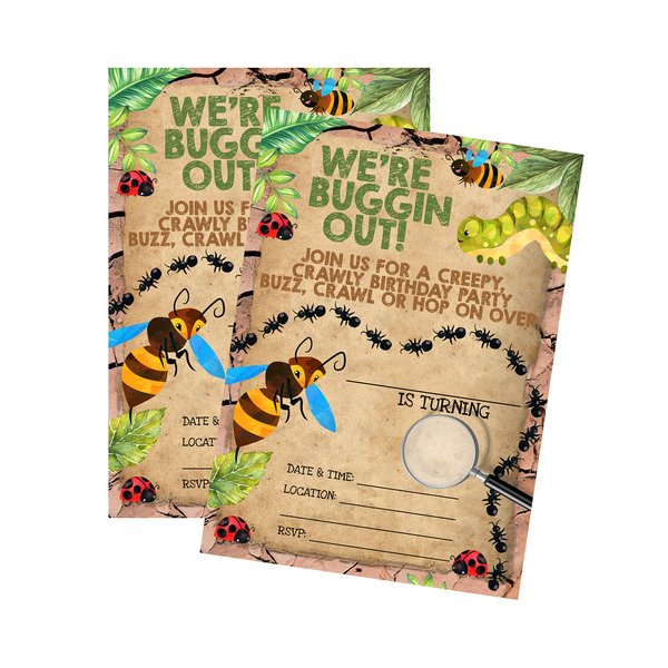 Bug Themed Kraft Colored Birthday Party Supply (Invitation)