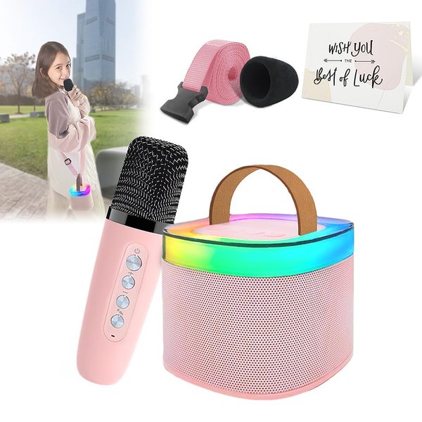 Mini Karaoke Machine for Kids,Portable Bluetooth Speaker with Wireless Karaoke Microphone,Music Toys Christmas Birthday Gifts for Girls & Boys 4-12 Year Old (1+1 Double Pink, 1+1 Double Pink)